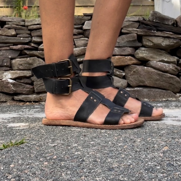 Black Leather Gladiator Sandals - Picture 12 of 15